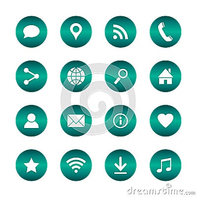 Set of popular web icons. Vector circle buttons with basic icons. Isolated background. Vector Illustration