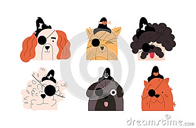 Set of portraits of emotional pirate dogs. Vector illustration in doodle style Vector Illustration