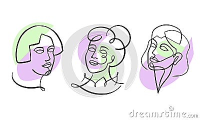 Set of portraits of female faces, heads of young women and girls Vector Illustration