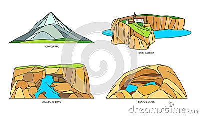 Set of Portugal travel landmark nature landscape Vector Illustration