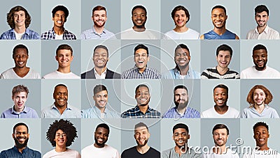 Set of positive male portraits, diverse men smiling at camera Stock Photo