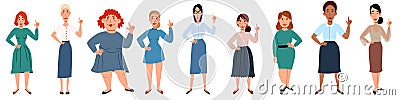 A set of positive multinational female characters of different shapes in different clothes Cartoon Illustration