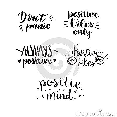 Set of positive quote lettering. Motivation phrases collection Vector Illustration