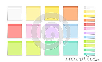 Set of post note sticker and square stickers. Blank colorful sticky notes. Office blanks, reminder lists collection. Vector Vector Illustration