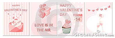 Set of 4 postcards. Cute vector illustration in cartoon style. Trendy modern illustration for Valentine's Day Vector Illustration