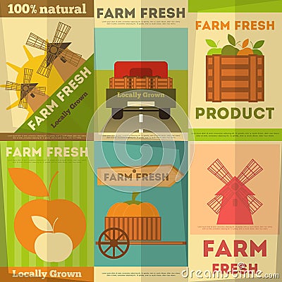 Set of Posters Farm Fresh Vector Illustration