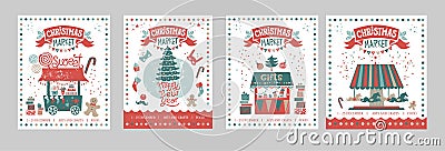 A set of posters or postcards Christmas market, Happy New year Vector Illustration