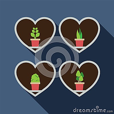 Set Of Pot Plat In The Boxes Vector Illustration