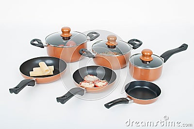 Set of pots and pans Stock Photo