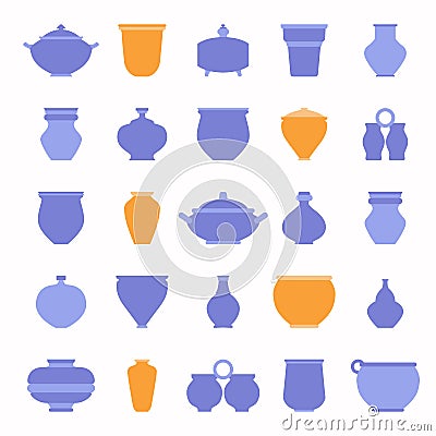 Set pots. Vector flat illustration. Various ceramics in traditional style Vector Illustration