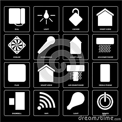 Set of Power, Light, Doorbell, Air conditioner, Plug, Smart home Vector Illustration