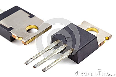 Set of power transistors on a white background Stock Photo