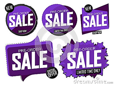 Set Pre-Order Sale banners design template, discount tags Stock Photo