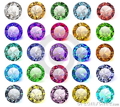 set of precious stones of different colors Vector Illustration