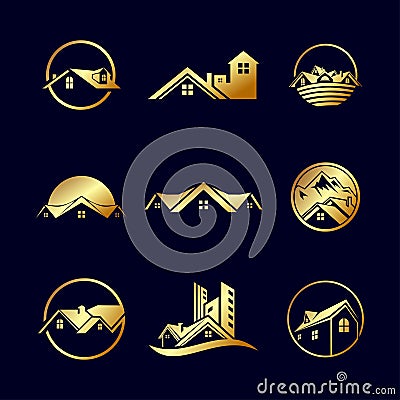 Premium luxury real state building gold logo Vector Illustration