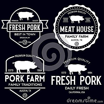 Set of premium pork labels, badges and design elements. Logo for butchery, meat shop, steak house, farm etc Vector Illustration