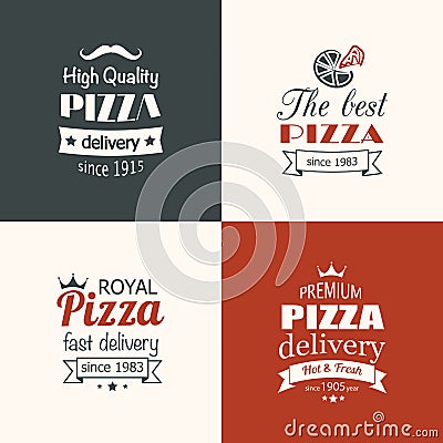 Set of premium quality pizza labels Vector Illustration