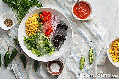 Set prepared products preparation taco salad top view Stock Photo