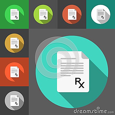 Set of prescription paper icons with Rx sign. Rx sign as a prescription symbol. Flat style icons. Prescription papers. Stock Photo