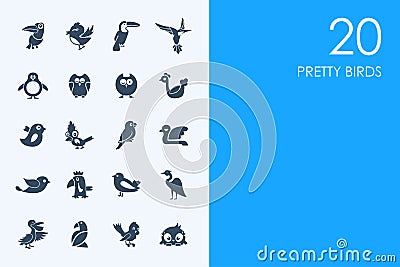 Set of pretty birds icons Vector Illustration