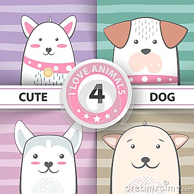 Set pretty dog cartoon characters. Vector Illustration