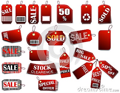 Set of price red tags Vector Illustration