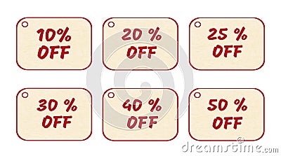 Set of price tags, red text on yellow textural background. Vector Illustration