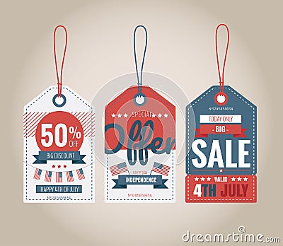 Set of price tags for 4th of July. Vector illustration Cartoon Illustration