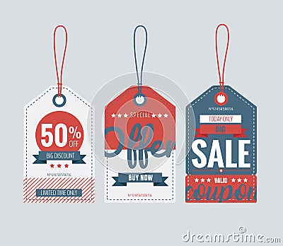 Set of price tags for 4th of July. Vector illustration Cartoon Illustration