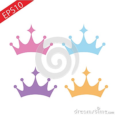 Set of princess crowns Tiara isolated on white. Vector illustration. Vector Illustration