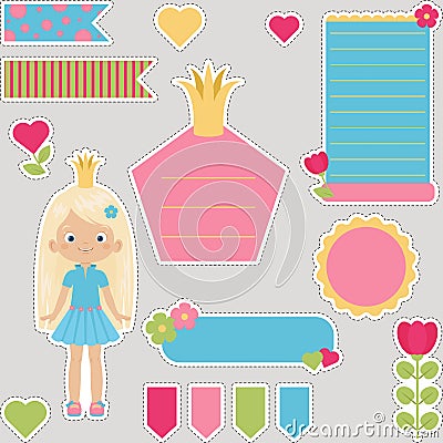 Set of princess stickers Vector Illustration