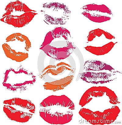 Set of print lips kiss Vector Illustration