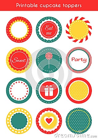 Set of printable tags, cupcake toppers, labels Vector Illustration