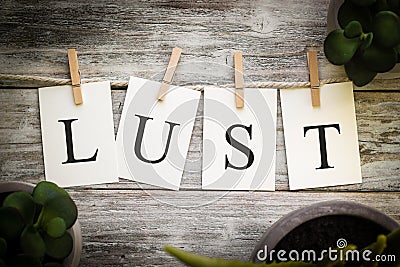 The Word LUST Concept Printed on Cards Stock Photo