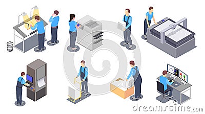 Printing House Works Set Vector Illustration