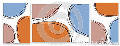 Set of 3 Prints.Terracotta Beige Art Abstract Line Shapes Printable Stock Photo