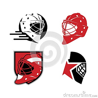 set of pro hockey helmet illustration with shield design and stars Cartoon Illustration
