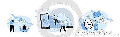 Set Problem Ignoring. Characters Avoid Difficulties Prefer Ignoring Urgent Issues At Work And Life Vector Illustration Vector Illustration
