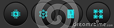 Set Processor chip with dollar, Blockchain technology, Proof of stake and icon. Vector Vector Illustration