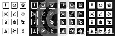 Set Processor CPU, Pipette, Eye scan, Syringe, Molecule, Virus, Earth globe and Battery icon. Vector Vector Illustration