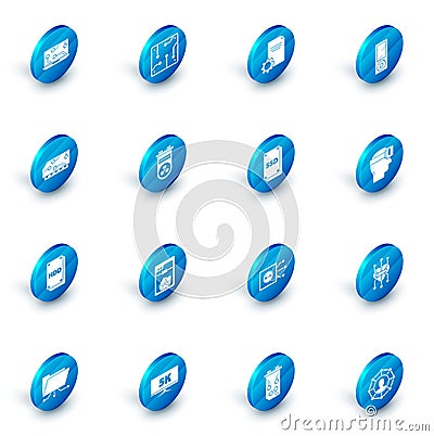 Set Processor, File document, Music player, RAM, random access memory, Hard disk drive HDD, Video graphic card, Virtual Vector Illustration