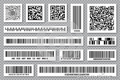 Set of product barcodes and QR codes. Identification tracking code. Serial number, product ID with digital information Vector Illustration