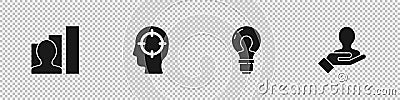 Set Productive human, Head hunting, with lamp bulb and Hand for search people icon. Vector Vector Illustration