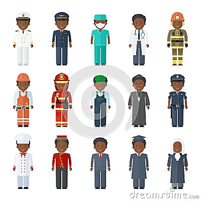 Set of professional black man Vector Illustration