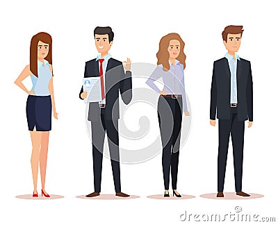 set professional businesspeople with executive documents Cartoon Illustration