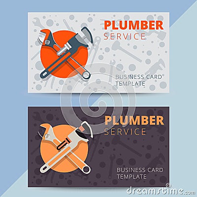 Set of professional plumbing service business card templates. Ve Vector Illustration