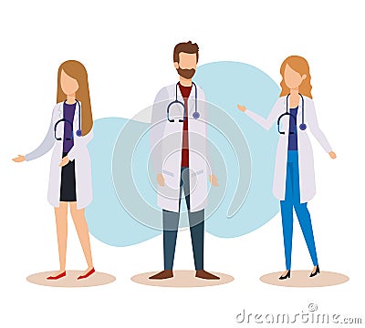 set professional women and man doctors with stethoscope Cartoon Illustration