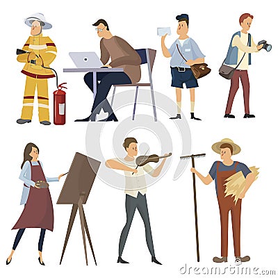 Set of professions. Collection of people of different professions. Illustration of men and women at work. Drawing for Vector Illustration