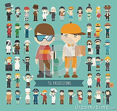 Set of 50 professions Vector Illustration