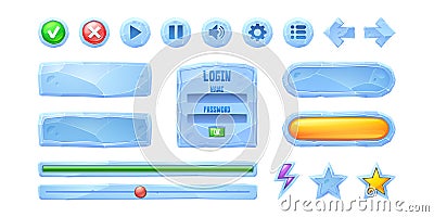 Set progress bars, game buttons of ice texture Vector Illustration